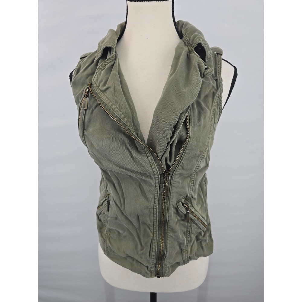 Max Jeans Olive Green Utility Moto Vest XS Asymmetric Zip Military Sleeveless